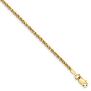 1.75mm, 14k Yellow Gold Solid Diamond Cut Rope Chain Anklet, 10 Inch